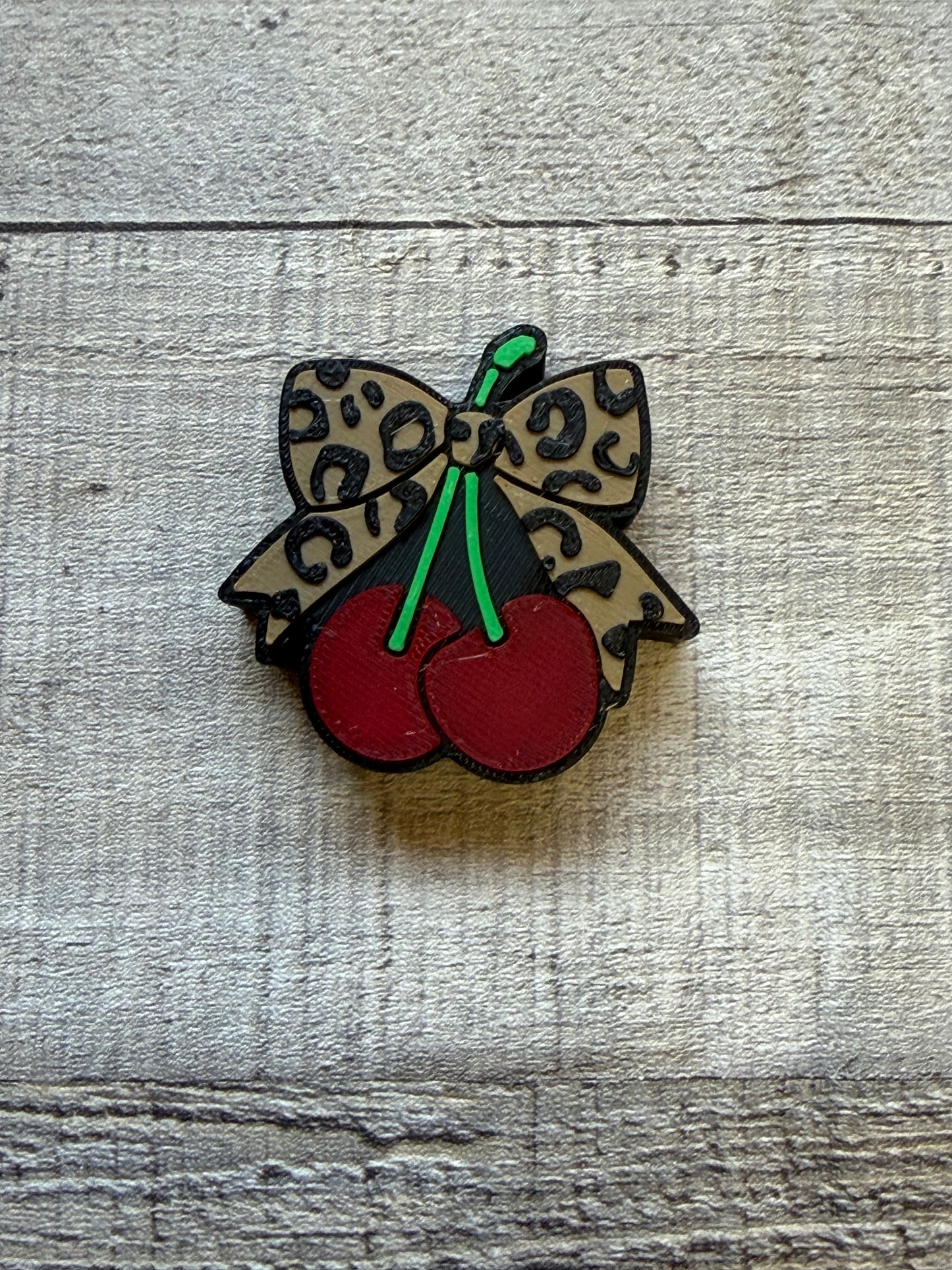 Leopard Bow & Cherries Straw Topper