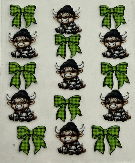 Sanitizer Wrap -Highland Cow Green Bow