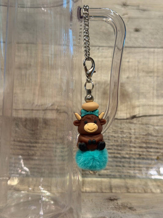 Teal Bow Cow Handle Charm