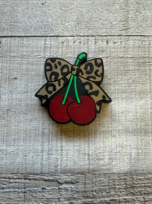 Leopard Bow & Cherries Straw Topper
